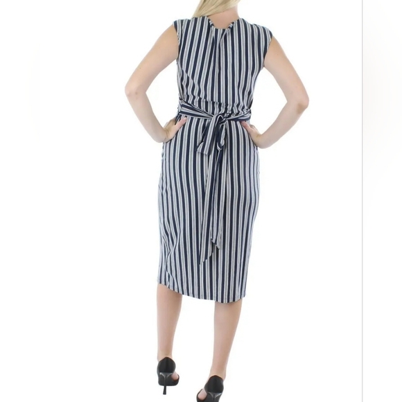 LAUREN RALPH LAUREN WOMENS STRIPED CALF CAP SLEEVE MIDI DRESS 14 - Picture 2 of 2